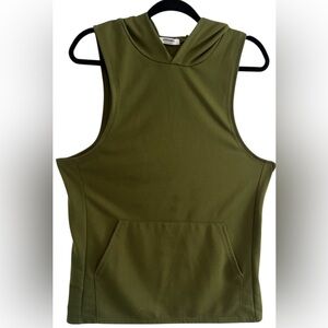 Coofandy Hoodie Mens Size Medium Olive Green Stretch Kangaroo Pocket Sleeveless